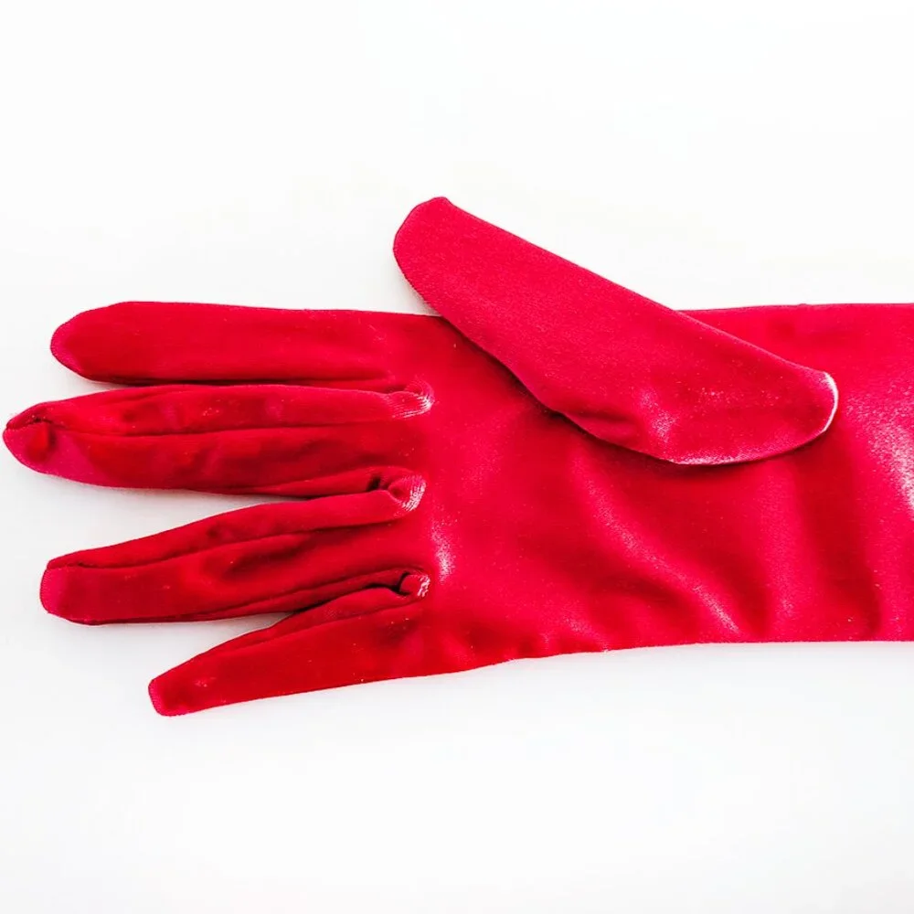 Red Extra Long Satin Gloves with Rhinestones
